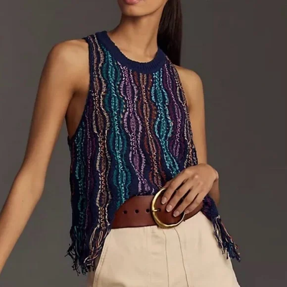 Anthropologie Multicolor Knit Fringe Tank Top - Picture 2 of 2